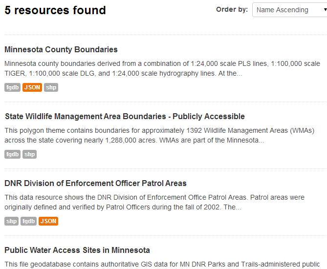 Example search results showing five resources